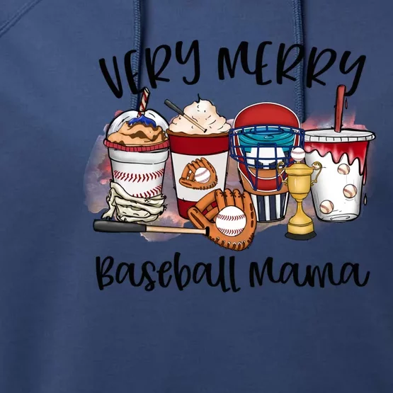 Very Merry Baseball Mama Christmas Coffee Baseball Pajamas Funny Gift Performance Fleece Hoodie