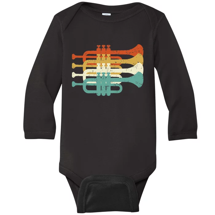 Vintage Marching Band Trumpet Player Retro Design Trumpeter Baby Long Sleeve Bodysuit