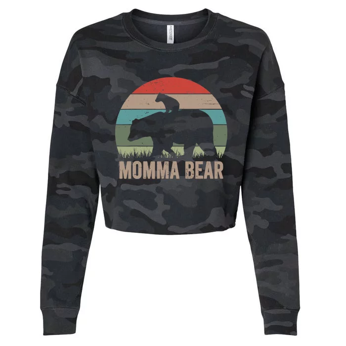 Vintage Momma Bear Funny Mothers Day Cropped Pullover Crew