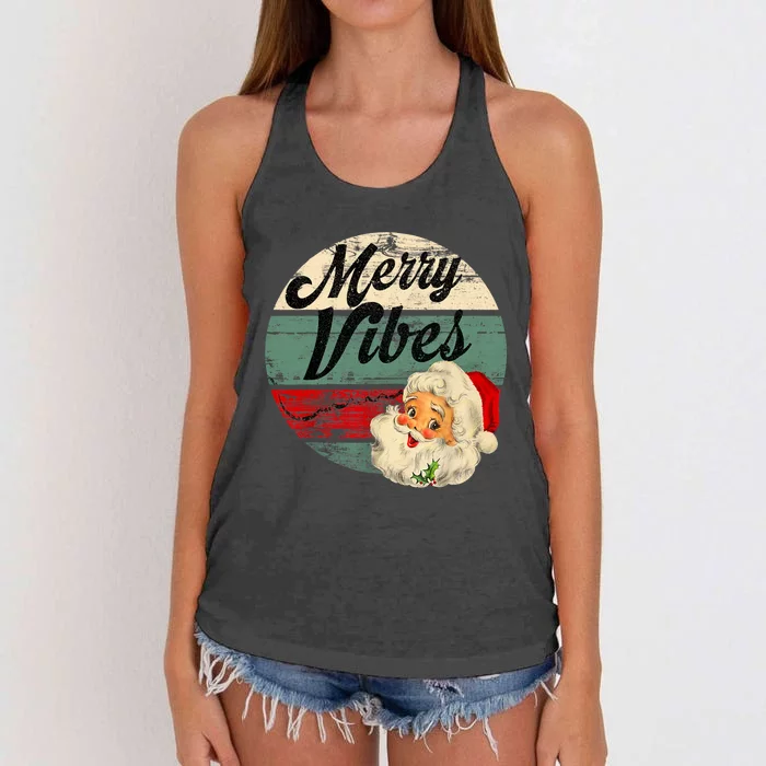 Vintage Merry Christmas Vibes Santa Claus Fun Old Fashioned Women's Knotted Racerback Tank