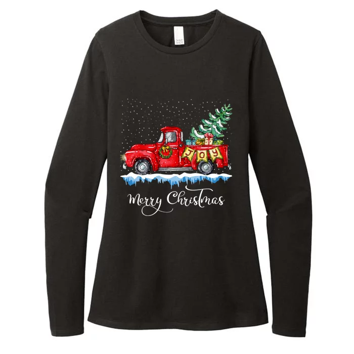 Vintage Merry Christmas Red Truck Old Fashioned Christmas Womens CVC Long Sleeve Shirt