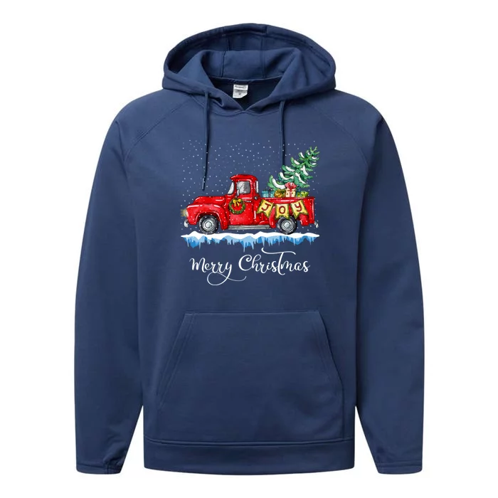 Vintage Merry Christmas Red Truck Old Fashioned Christmas Performance Fleece Hoodie