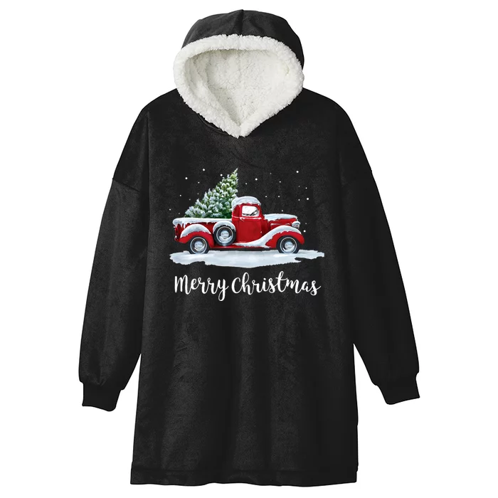 Vintage Merry Christmas Red Truck Old Fashioned Christmas Hooded Wearable Blanket