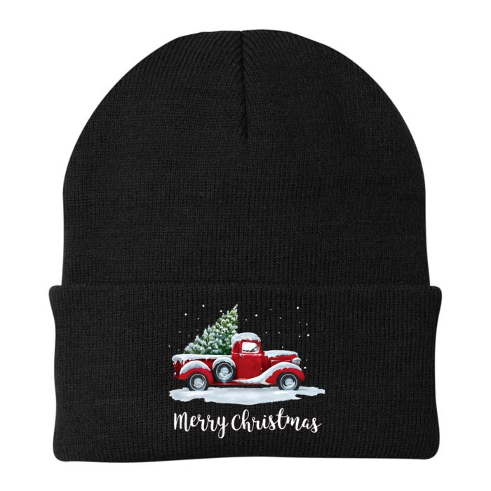 Vintage Merry Christmas Red Truck Old Fashioned Christmas Knit Cap Winter Beanie