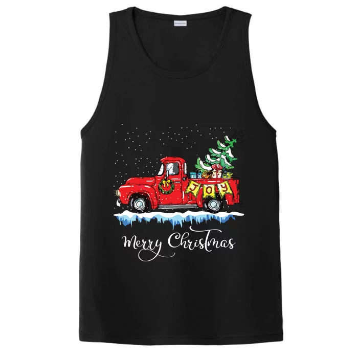 Vintage Merry Christmas Red Truck Old Fashioned Christmas Performance Tank