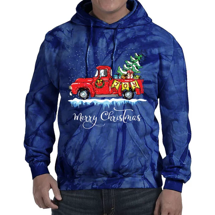 Vintage Merry Christmas Red Truck Old Fashioned Christmas Tie Dye Hoodie