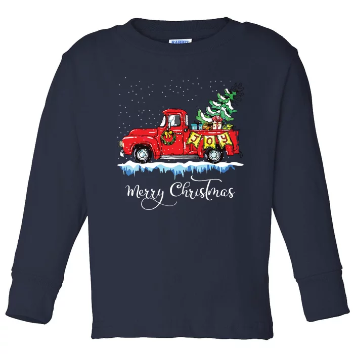 Vintage Merry Christmas Red Truck Old Fashioned Christmas Toddler Long Sleeve Shirt