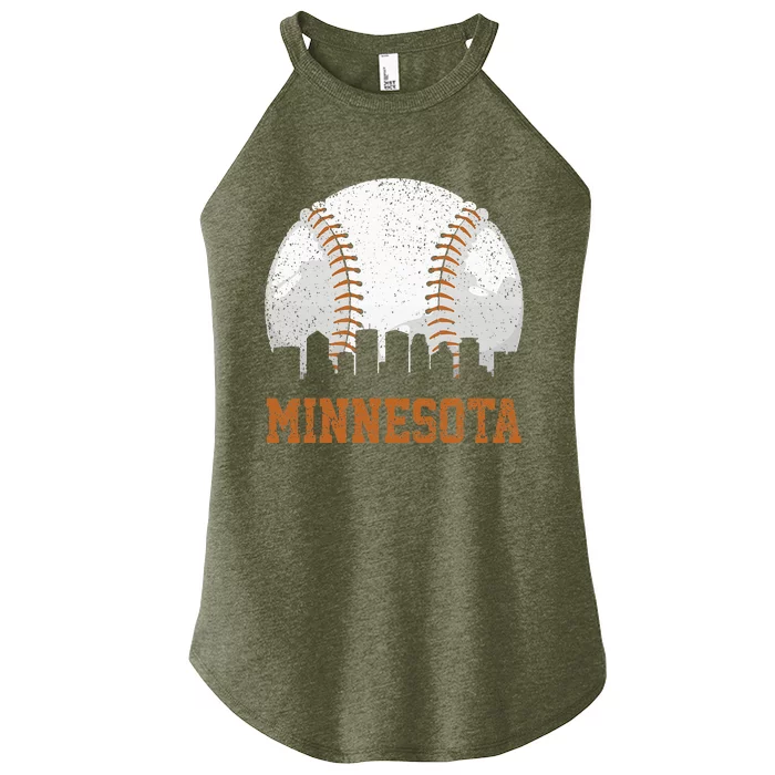 Vintage Minnesota Cityscape Baseball Lover Player And Fans Women’s Perfect Tri Rocker Tank