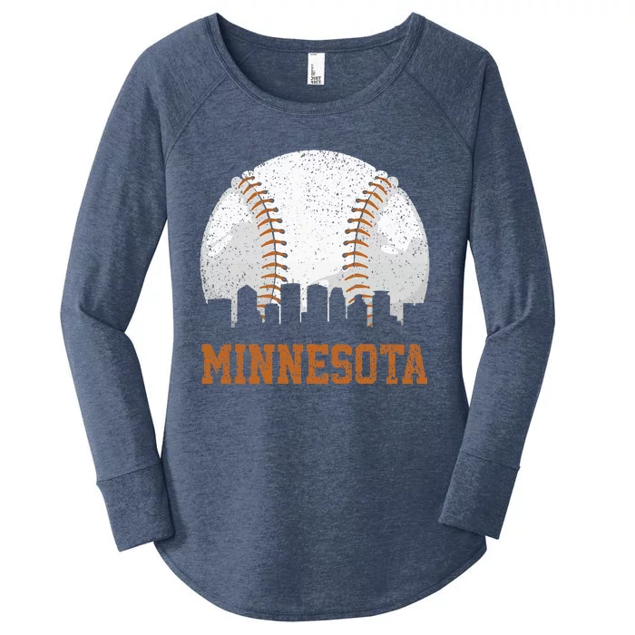 Vintage Minnesota Cityscape Baseball Lover Player And Fans Women's Perfect Tri Tunic Long Sleeve Shirt