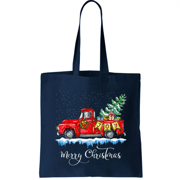 Vintage Merry Christmas Red Truck Old Fashioned Christmas Tote Bag