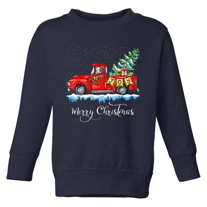 Vintage Merry Christmas Red Truck Old Fashioned Christmas Toddler Sweatshirt