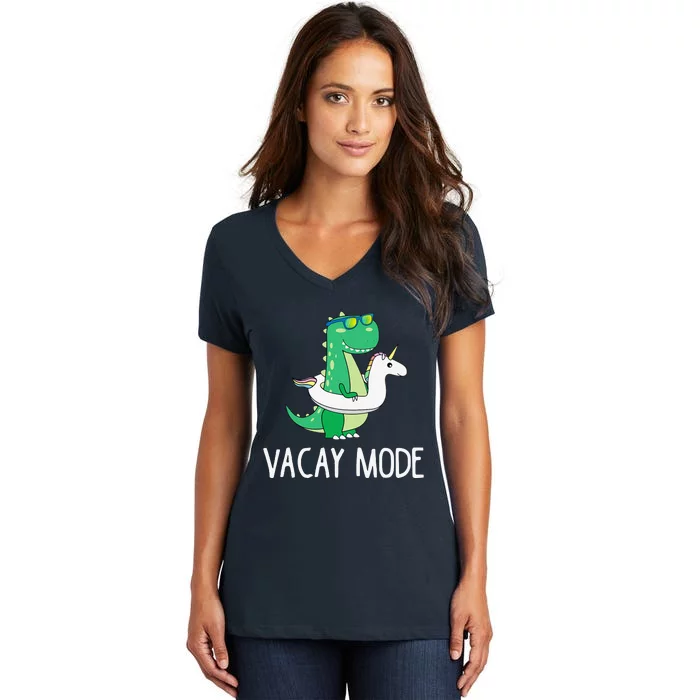 Vacay Mode Cute Dinosaur Funny Family Vacation Gift Women's V-Neck T-Shirt