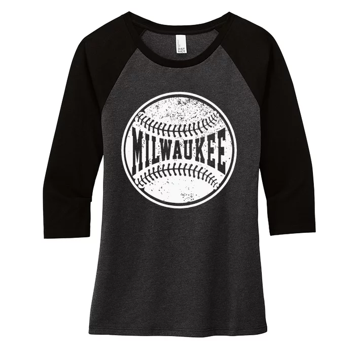 Vintage Milwaukee Cityscape Baseball Lover Player And Fans Women's Tri-Blend 3/4-Sleeve Raglan Shirt