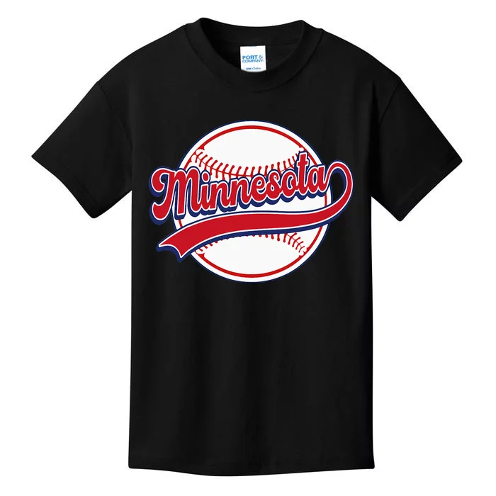 Vintage Minnesota Cityscape Baseball Lover Player And Fans Kids T-Shirt