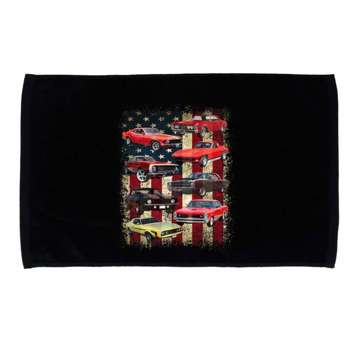 Vintage Muscle Car Retro American Flag Patriotic Microfiber Hand Towel