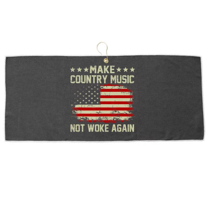 Vintage Make Country Music Not Woke Again American Flag Large Microfiber Waffle Golf Towel