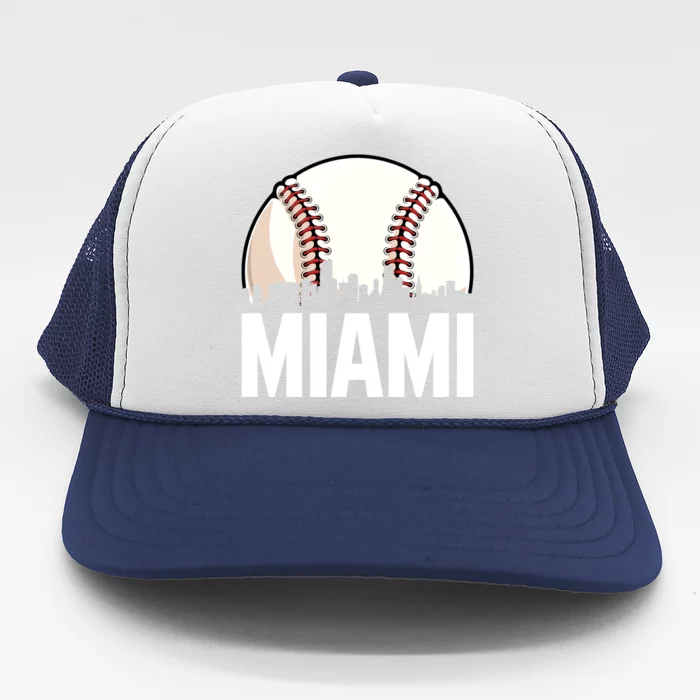 Vintage Miami Cityscape Retro Dad Baseball Lover Meaningful Gift Trucker Hat