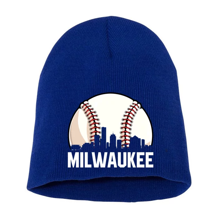 Vintage Milwaukee Cityscape Retro Dad Baseball Lover Gift Short Acrylic Beanie