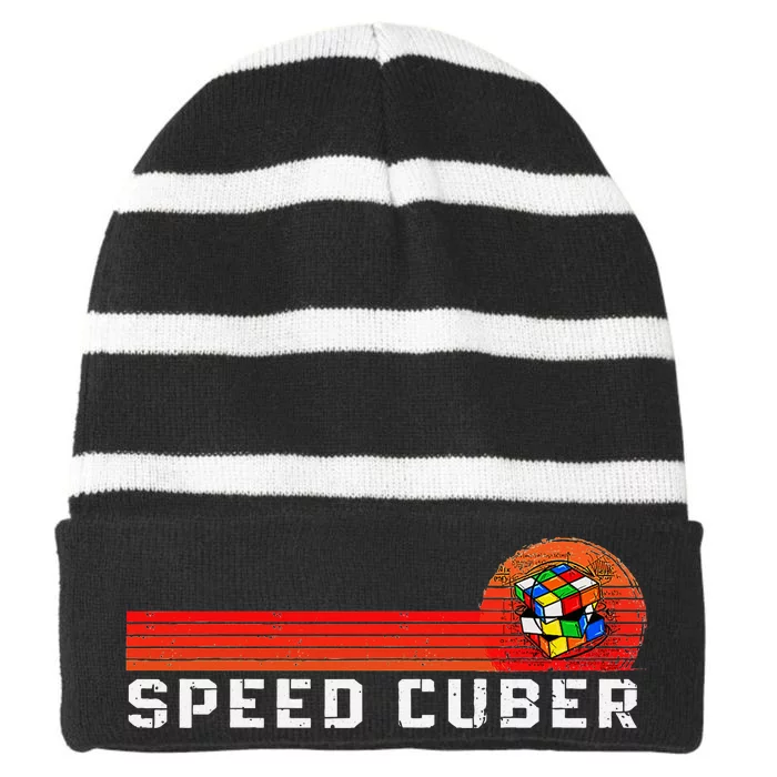 Vintage Math Cuber Heartbeat Speed Cubing Puzzle Lover Cube Striped Beanie with Solid Band