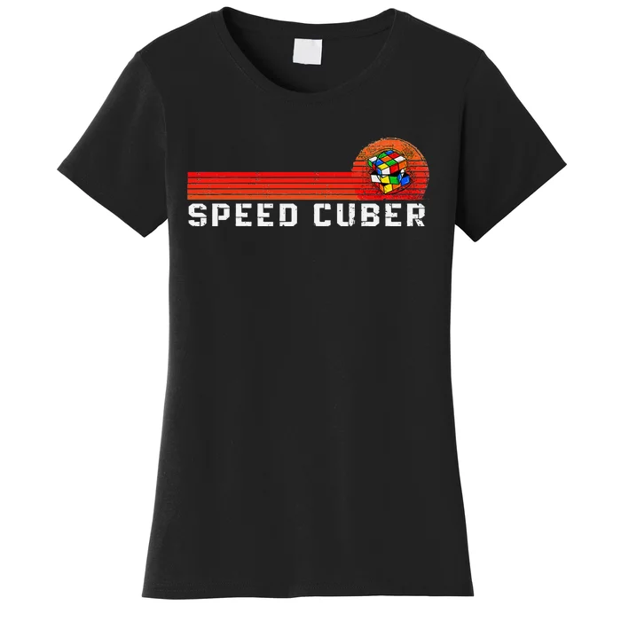 Vintage Math Cuber Heartbeat Speed Cubing Puzzle Lover Cube Women's T-Shirt