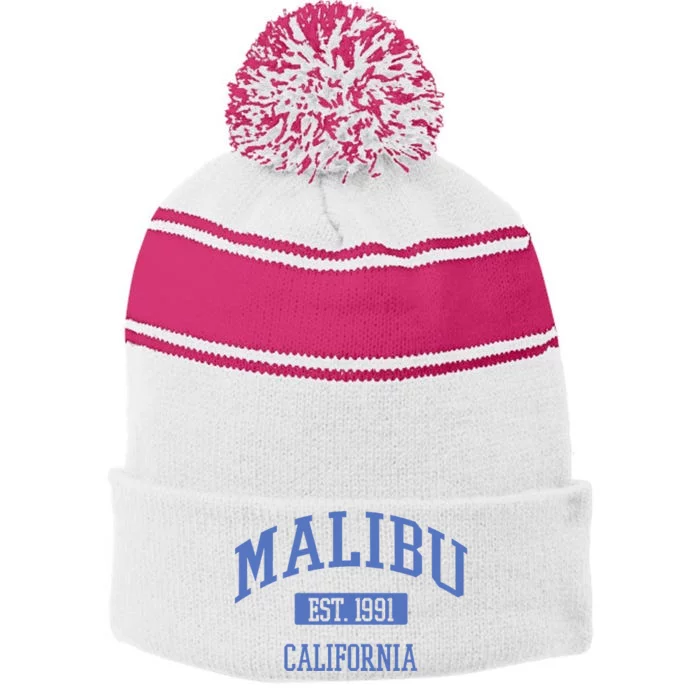 Varsity Malibu California Stripe Pom Pom Beanie