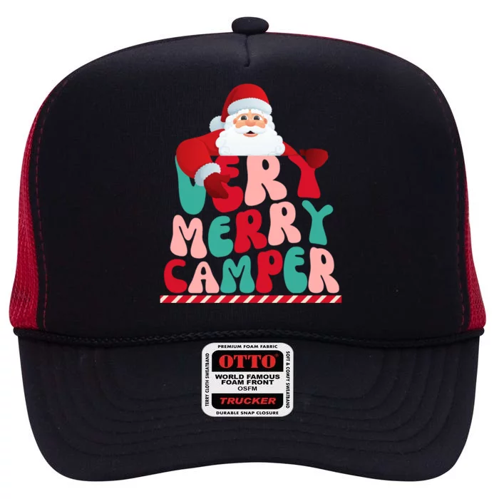 Very Merry Camper Christmas Vintage Funny Santa Great Gift High Crown Mesh Trucker Hat