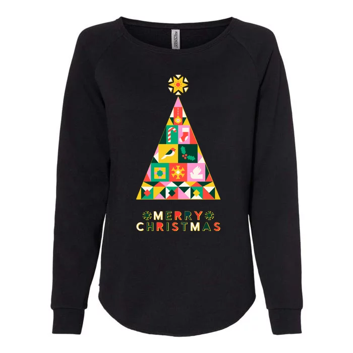 Vintage Merry Christmas Pattern Tree Womens California Wash Sweatshirt