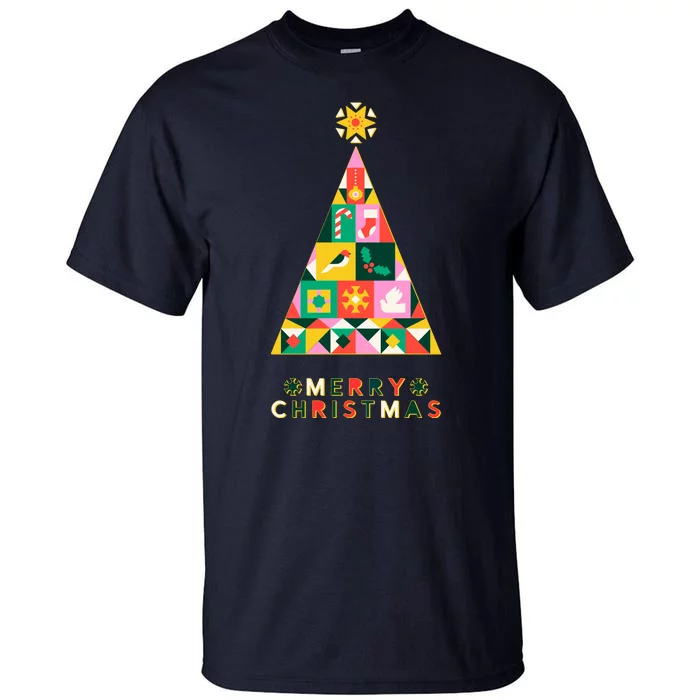 Vintage Merry Christmas Pattern Tree Tall T-Shirt