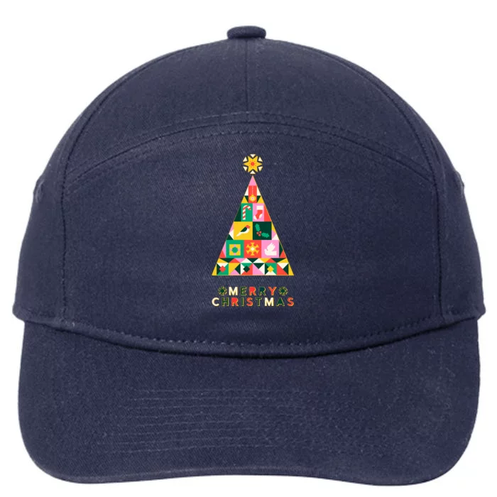 Vintage Merry Christmas Pattern Tree 7-Panel Snapback Hat