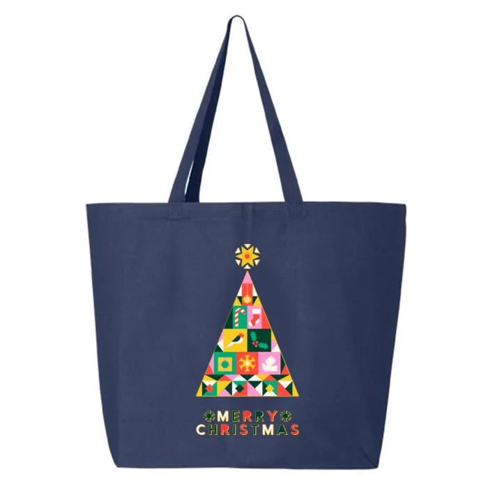 Vintage Merry Christmas Pattern Tree 25L Jumbo Tote