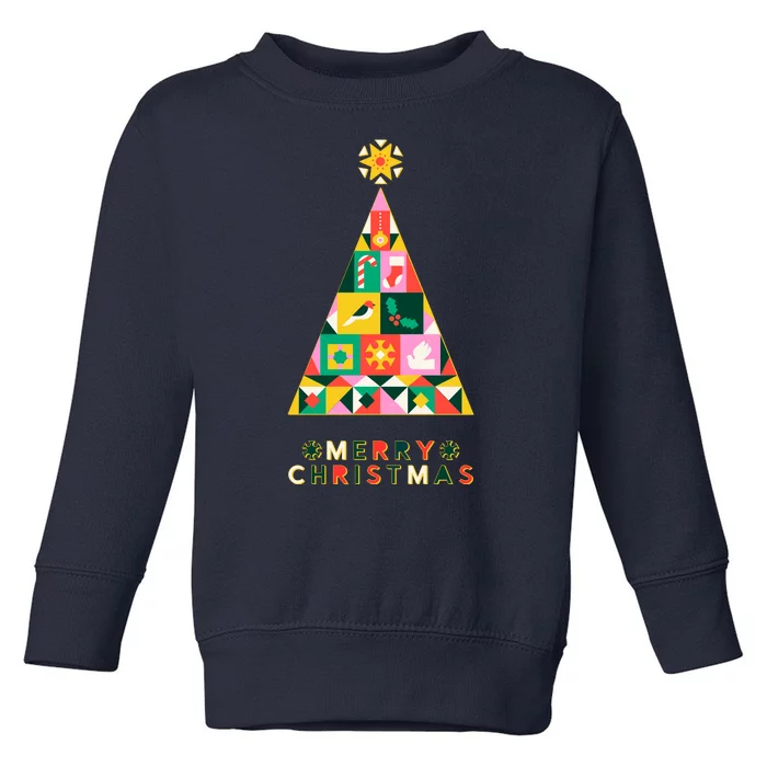 Vintage Merry Christmas Pattern Tree Toddler Sweatshirt