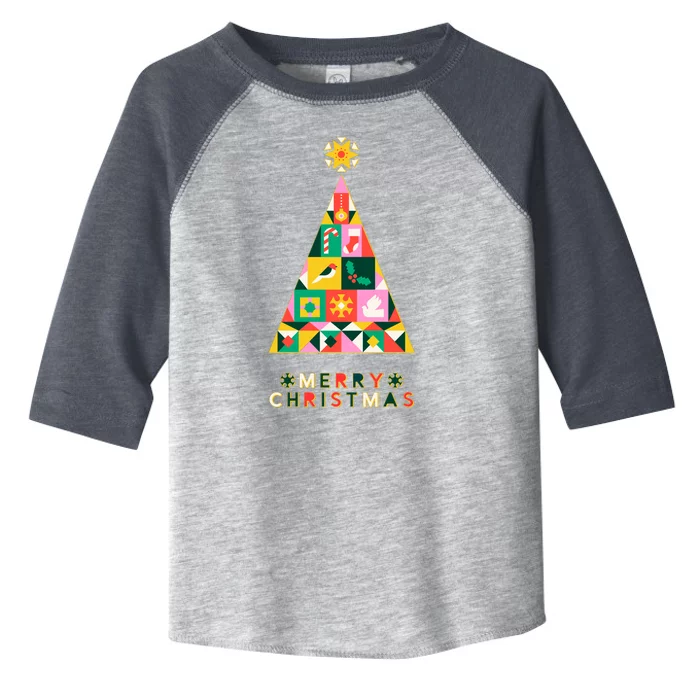 Vintage Merry Christmas Pattern Tree Toddler Fine Jersey T-Shirt