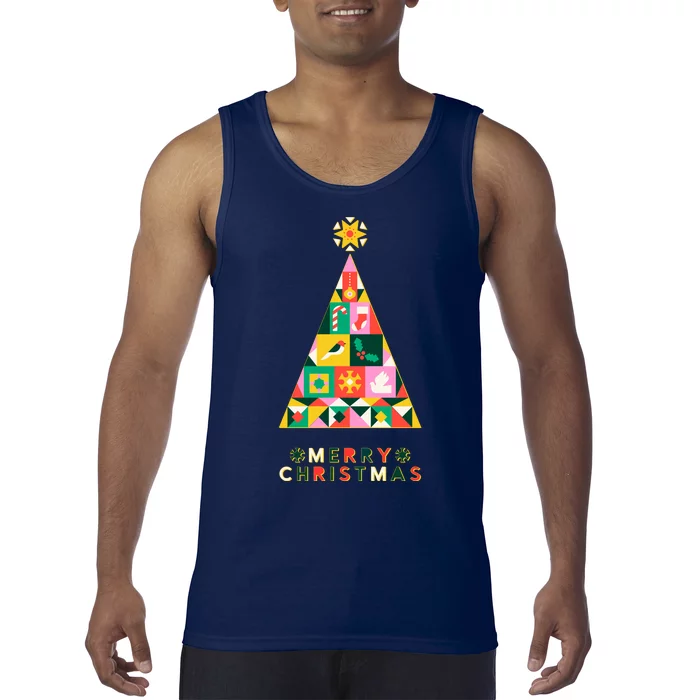 Vintage Merry Christmas Pattern Tree Tank Top