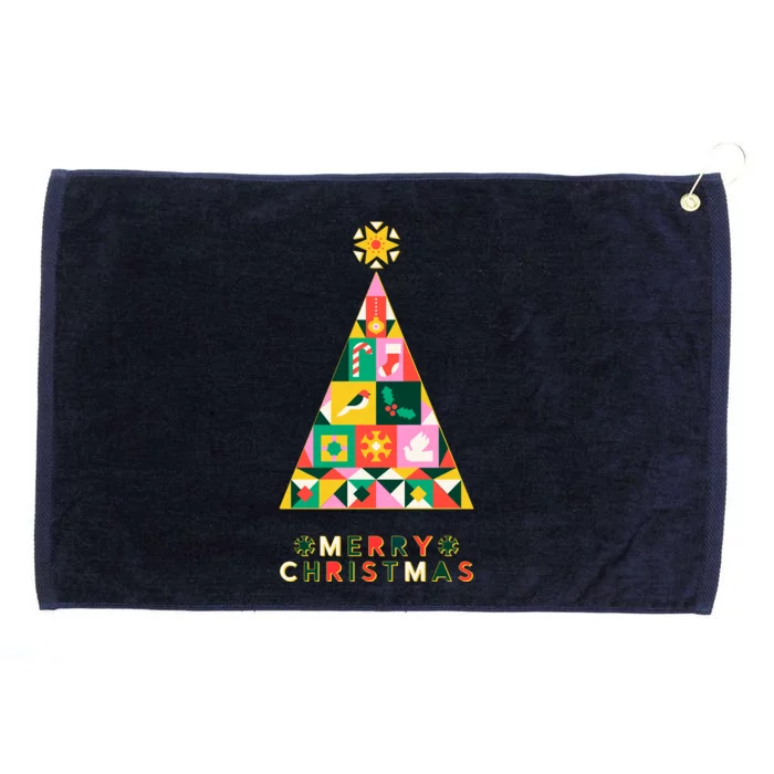 Vintage Merry Christmas Pattern Tree Grommeted Golf Towel