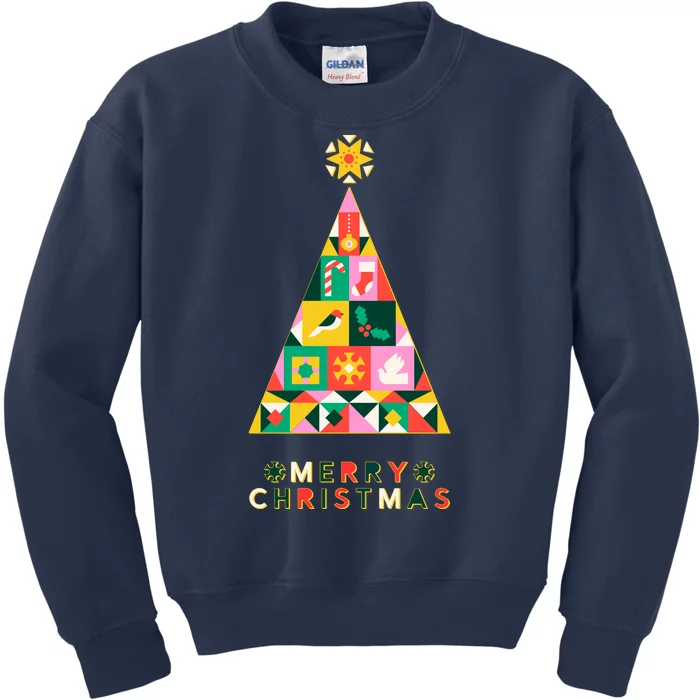 Vintage Merry Christmas Pattern Tree Kids Sweatshirt