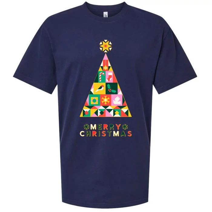 Vintage Merry Christmas Pattern Tree Sueded Cloud Jersey T-Shirt