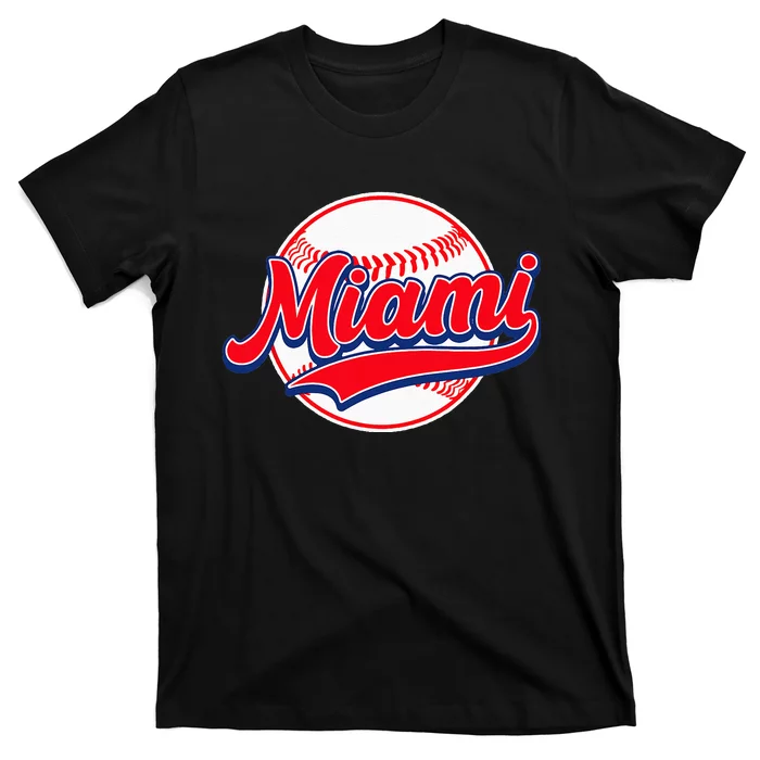 Vintage Miami Cityscape Baseball Lover For Men Women Kids T-Shirt