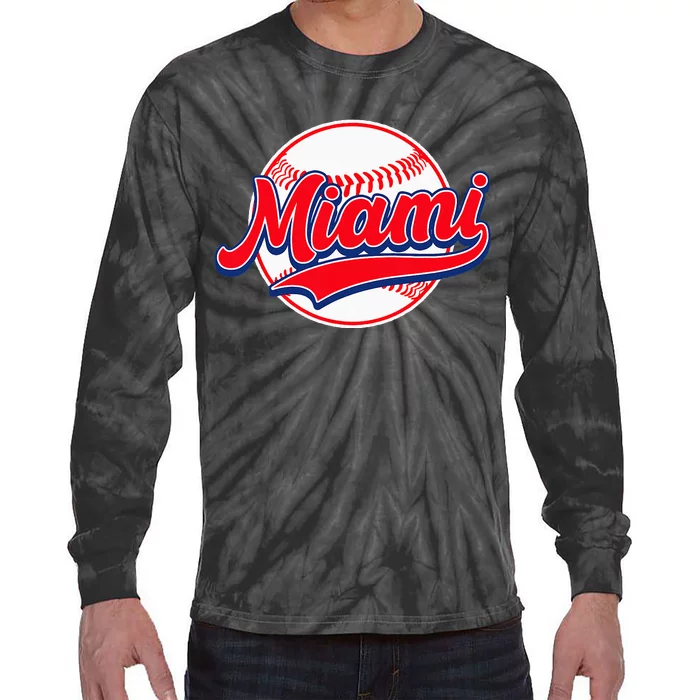 Vintage Miami Cityscape Baseball Lover For Men Women Kids Tie-Dye Long Sleeve Shirt