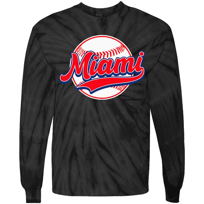 Vintage Miami Cityscape Baseball Lover For Men Women Kids Tie-Dye Long Sleeve Shirt