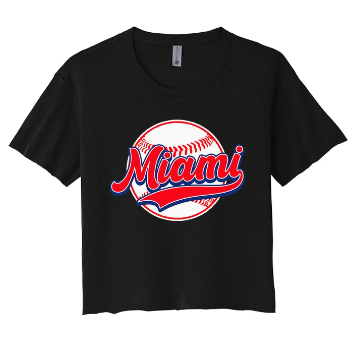 Vintage Miami Cityscape Baseball Lover For Men Women Kids Women's Crop Top Tee