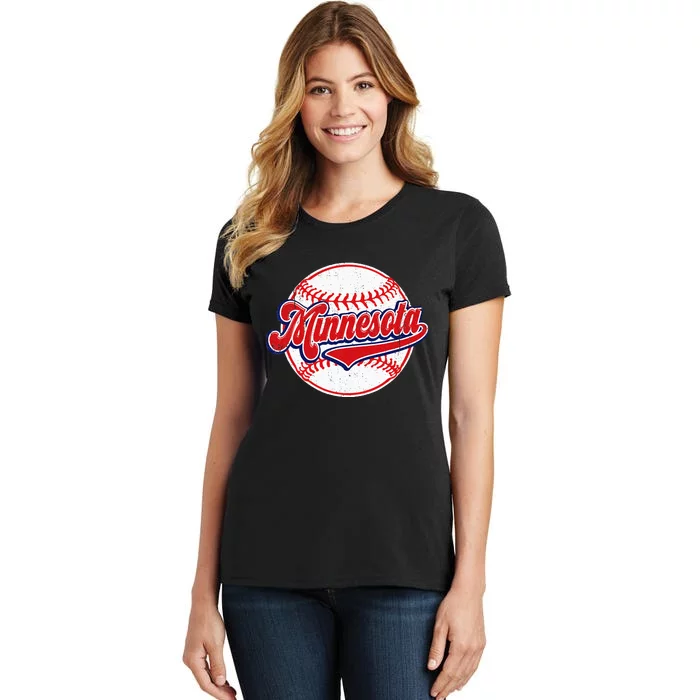 Vintage Minnesota Cityscape Baseball Lover Player And Fans Women's T-Shirt