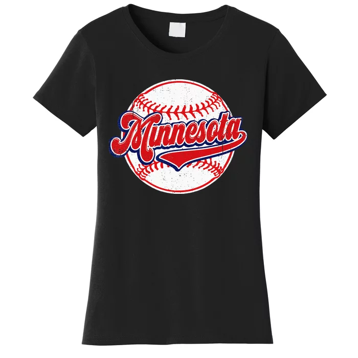 Vintage Minnesota Cityscape Baseball Lover Player And Fans Women's T-Shirt