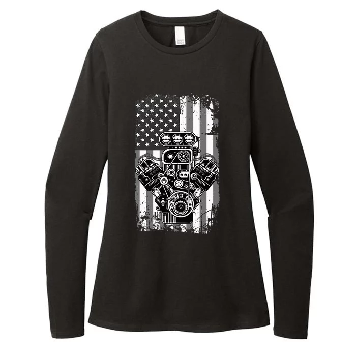 Vintage Muscle Car Piston American Flag Funny Mechanic Gift Womens CVC Long Sleeve Shirt