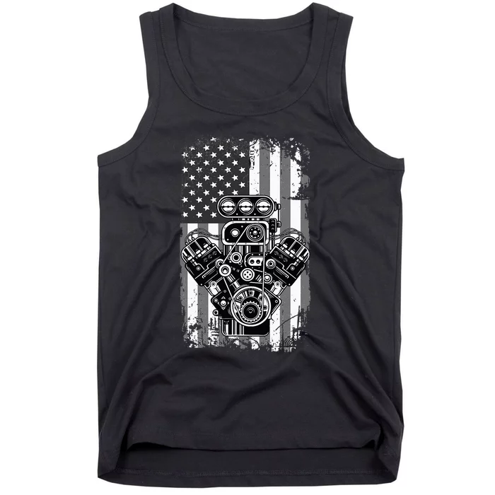 Vintage Muscle Car Piston American Flag Funny Mechanic Gift Tank Top