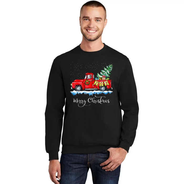 Vintage Merry Christmas Red Truck Old Fashioned Christmas Tall Sweatshirt