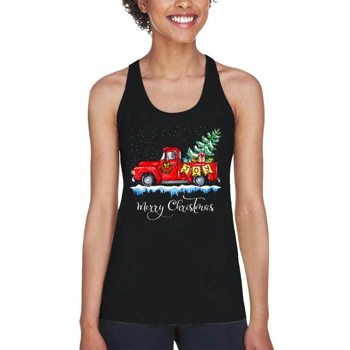 Vintage Merry Christmas Red Truck Old Fashioned Christmas Women's Racerback Tank