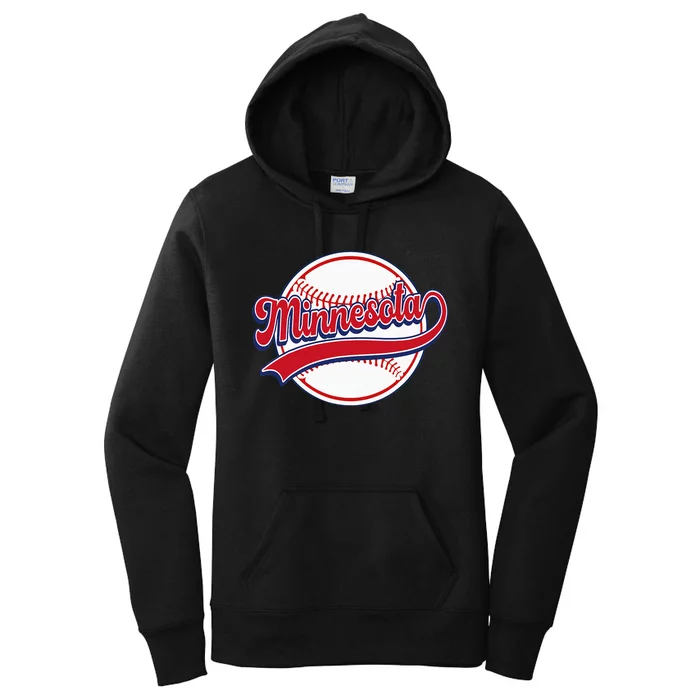 Vintage Minnesota Cityscape Baseball Lover Player And Fans Women's Pullover Hoodie