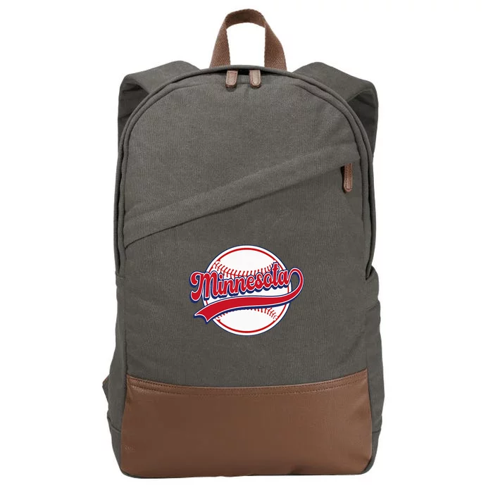 Vintage Minnesota Cityscape Baseball Lover Player And Fans Cotton Canvas Backpack