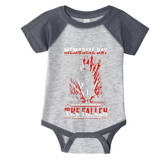 Vintage Memorial Day Remember The Fallen Veteran Military Infant Baby Jersey Bodysuit