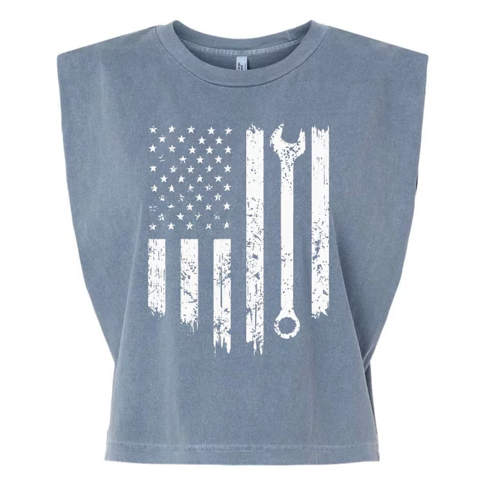 Vintage Mechanic Distressed American Flag Garment-Dyed Women's Muscle Tee